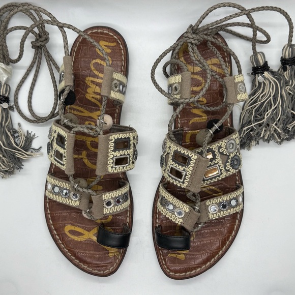 Sam Edelman Gray Gretchen Embellished Wrap Boho Gladiator Sandals Size 7.5 - Picture 5 of 10